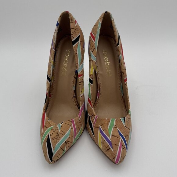ShoeDazzle Shoes Womens Size 6 Multicolor Cork Stiletto High Heels Pointed Toe - Picture 1 of 9